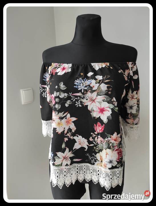 Crop top bluzka z koronką hiszpanka 42 XL kwiaty mazowieckie Płock