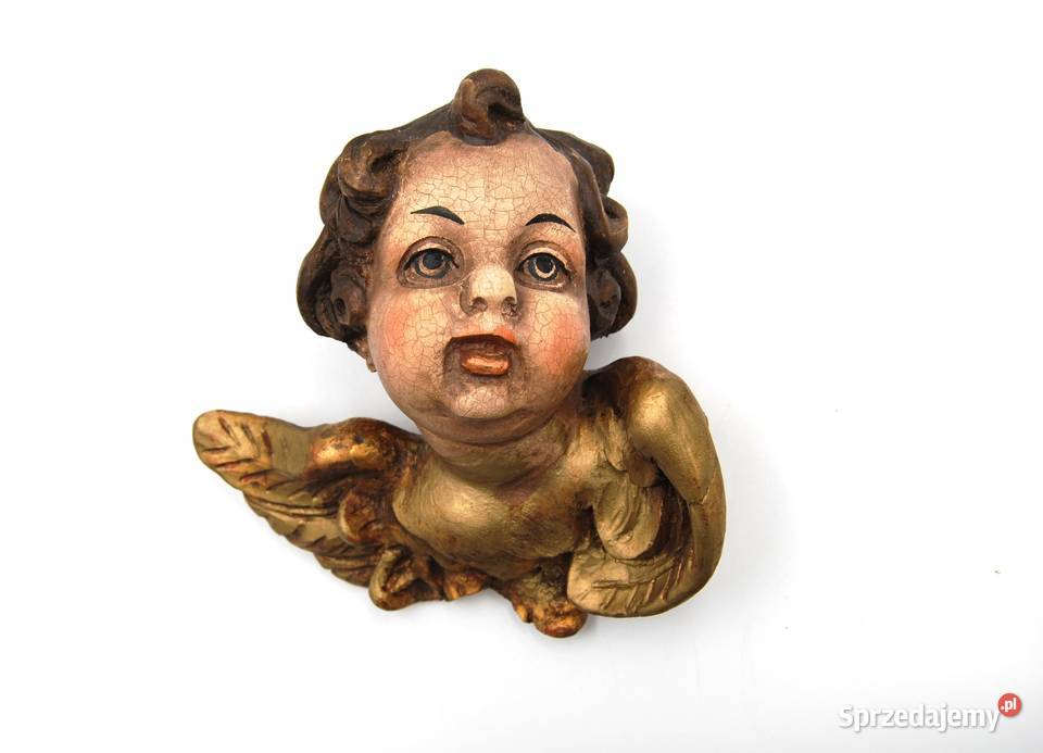 Rzeźba drewniana głowa anioła putto XIX w Antyki Poznań