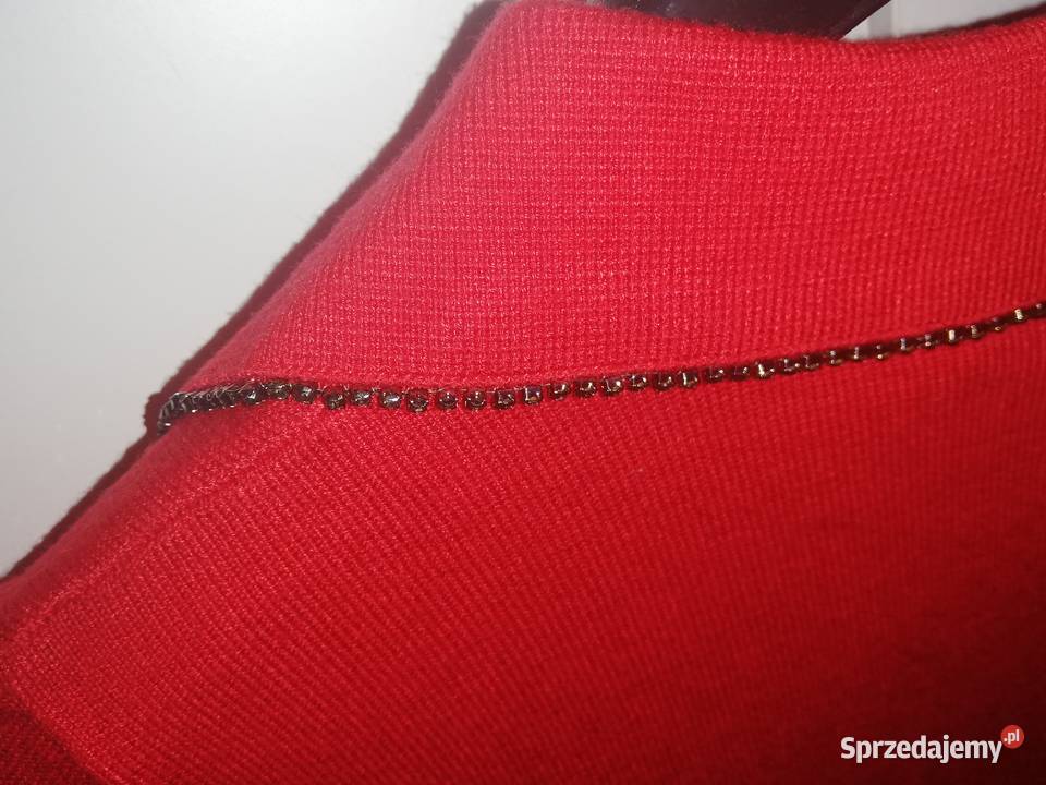 Nowy wiskozowy sweter z kołnierzykiem czerwony Warszawa