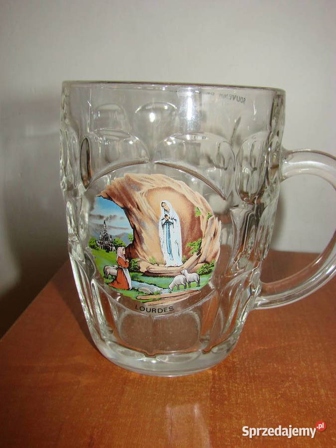 Pamiątka z Lourdes szklany kufel pomorskie Pruszcz Gdański