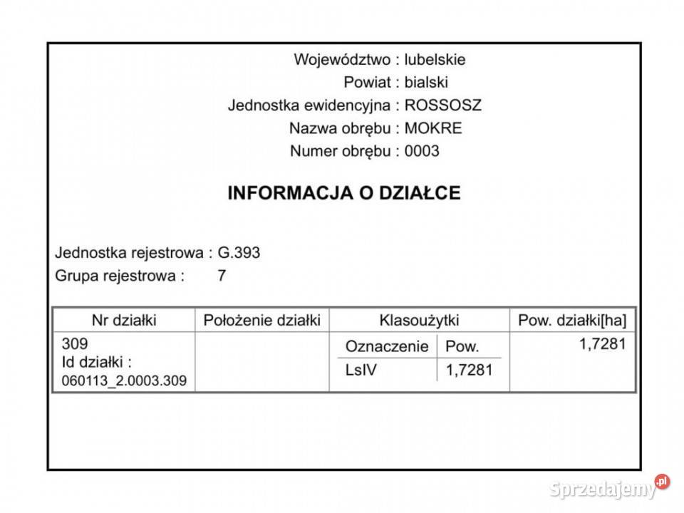 Działki leśne do sprzedaży Mokre gm Rossosz Sprzedaż