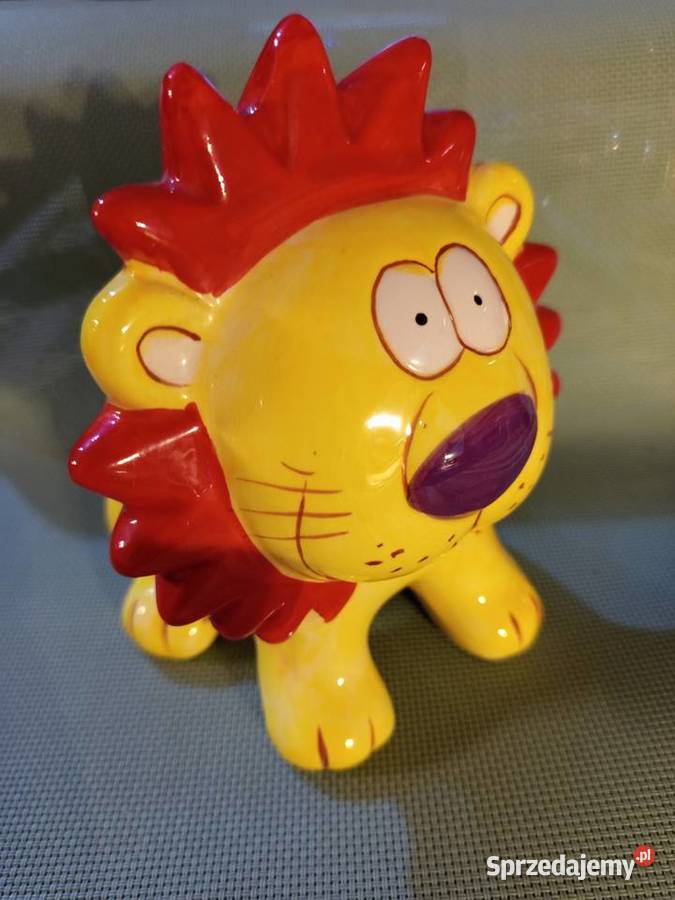 Urocz ceramiczna skarbonka Żółty Lew z gumową Figurki Figurki mazowieckie