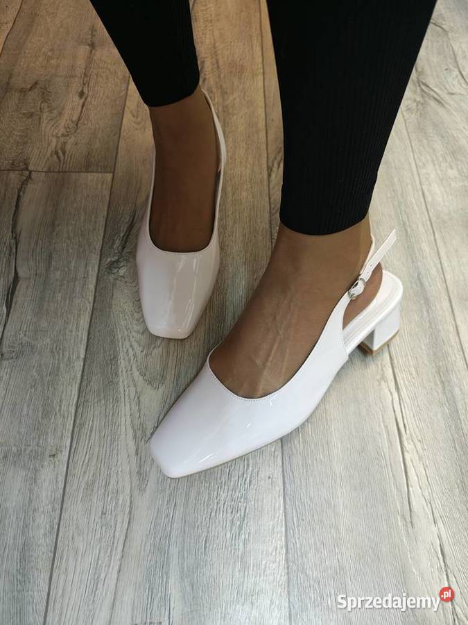43 Białe ślubne czółenka wieczorowe z odkrytą skóra ekologiczna Kraków