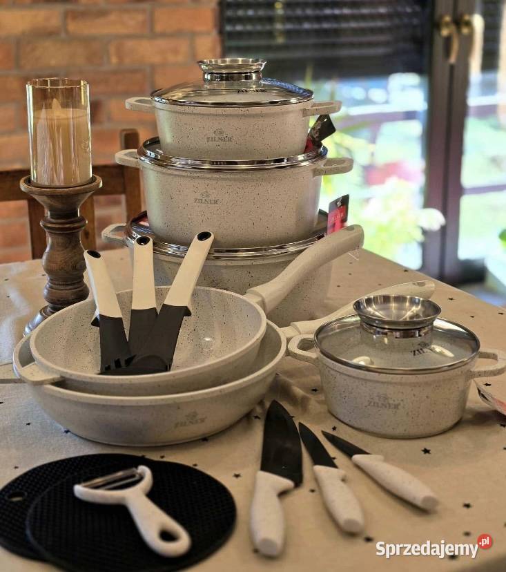 369 Garnki biały marmur 21 elementow Zilner