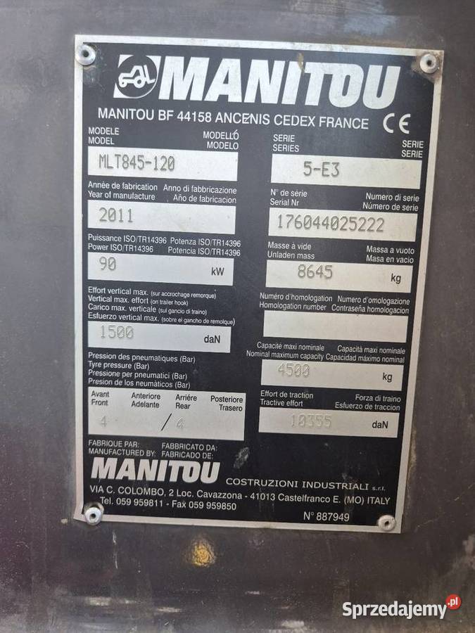 Ładowarka teleskopowa Manitou MLT845120 Manitou Korfantów