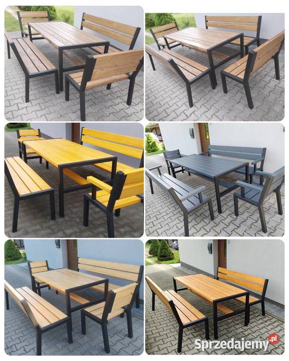 Stół ogrodowy drewniany loft 2 ławki 2 fotele Tokarnia