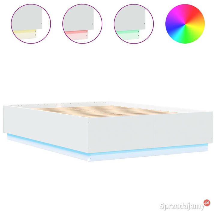 Rama łóżka z LED biała materiał drewnopochodny 153cm