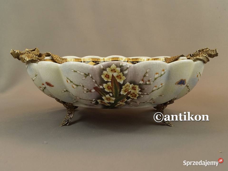 Patera z ptakami porcelana w brązie Antyki, Sztuka, Kolekcje Gdańsk sprzedam