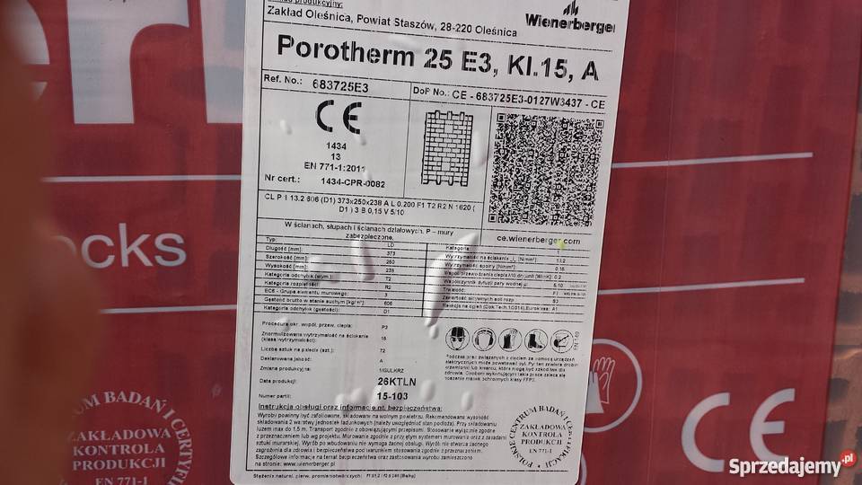 Pustak porotherm 25 pw e3 wienerberger 23 palety