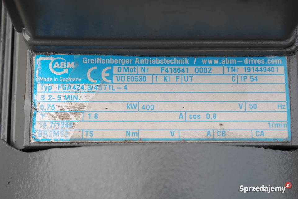 Motoreduktor 075kw 167obrmin Firmy ABM lubuskie sprzedam