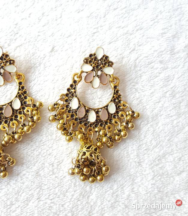 Kolczyki boho złoty kolor beżowy retro bohemian Szczecin