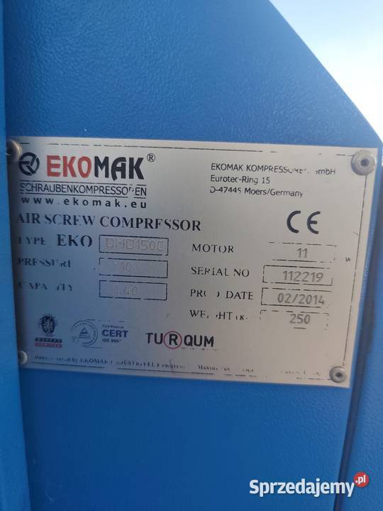 Sprężarka śrubowa EKOMAK DMD 150 C 11 kW 10 bar Produkcja opolskie Nysa