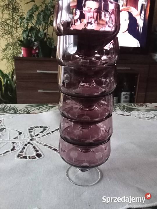 PRL kieliszki nalewka art deco fiolet szlif 6 Kieliszki i pucharki Łódź sprzedam