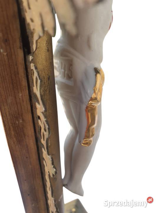 Stary przedwojenny drewniany krzyż z porcelanową śląskie Cieszyn sprzedam