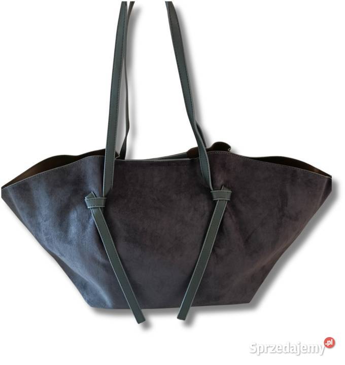 Duża torebka zamszowa grey XL z kosmetyczką i 16cm Żabiczyn