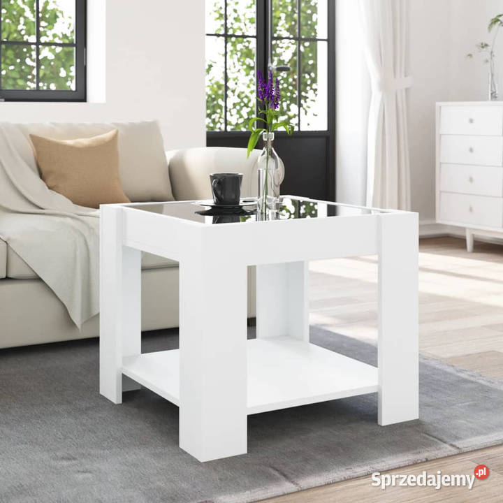 Stolik kawowy z LED biały 53x53x45 materiał Warszawa
