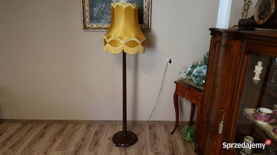 Unikatowa Stojąca Drewniana Dębowa Lampa Lata Ziębice