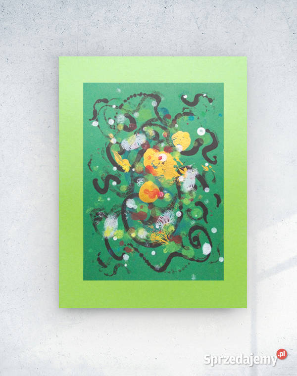 zielona abstrakcja malowana ręcznie minimalizm Gdynia