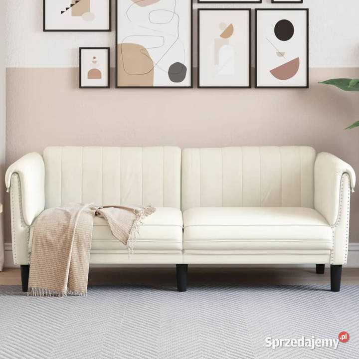 Sofa dwuosobowa kremowa aksamit WM372582 Sofy i kanapy Warszawa sprzedam