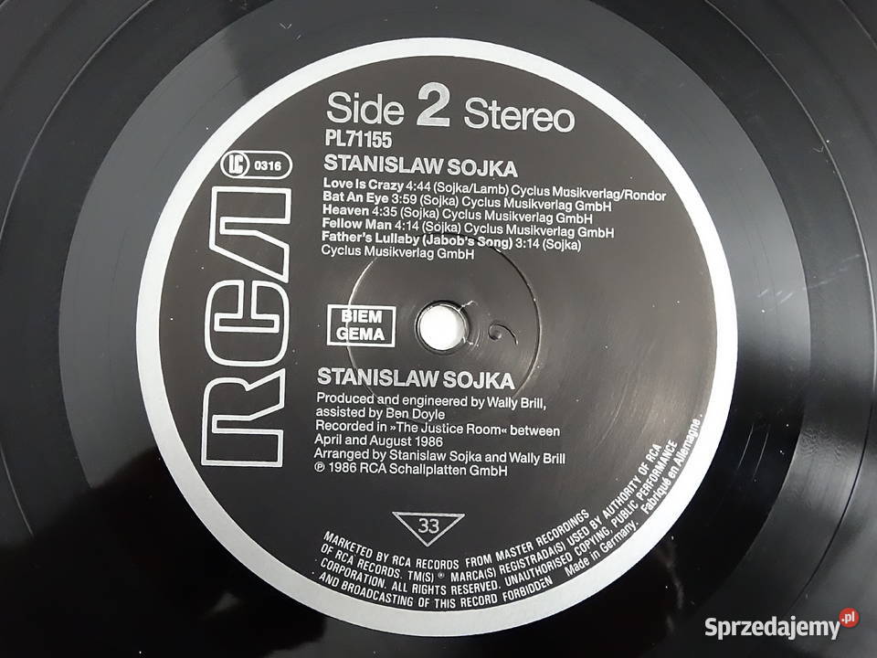 STANISŁAW SOJKA Vinyl LP RCA 1986 Stan Wydanie Biłgoraj sprzedam