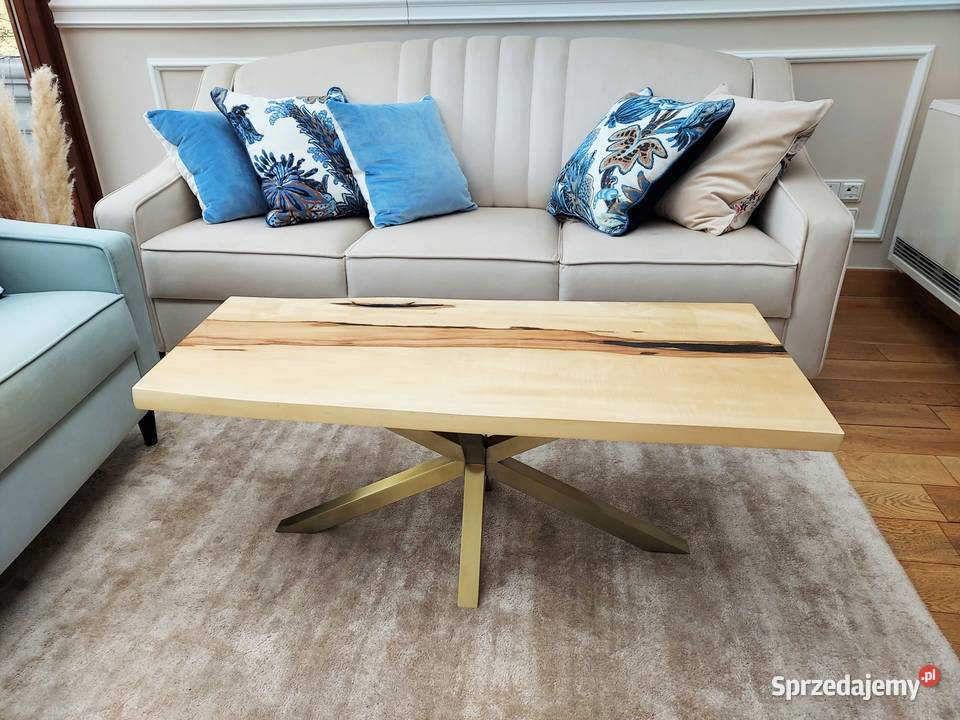 Stolik kawowy z plastra drewna glamour złoty Warszawa