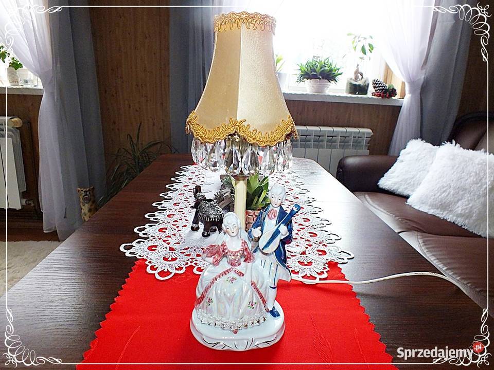Stara porcelanowa lampka nocna z kryształami Żary