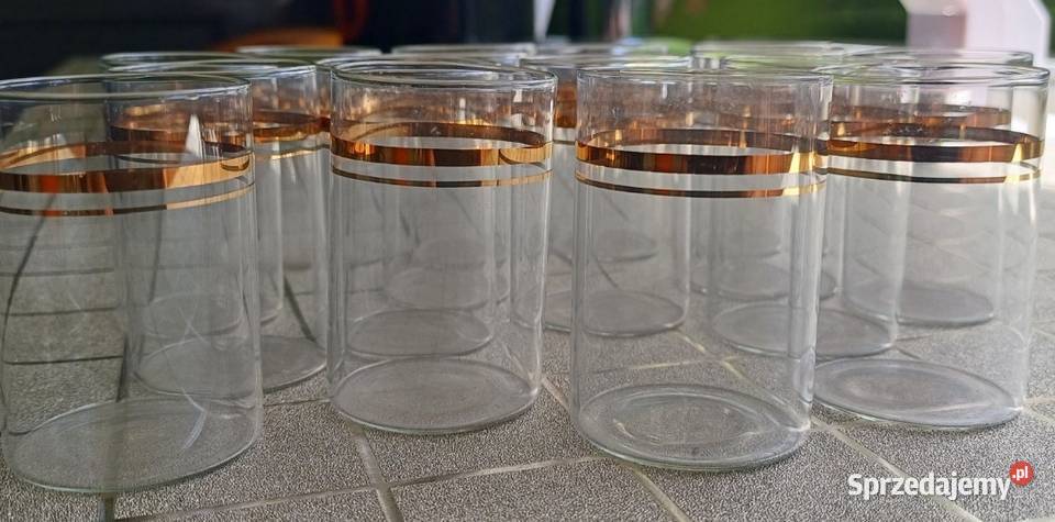 42 częściowy zestaw PRL vintage z złoceniem Porcelana i szkło Kowary