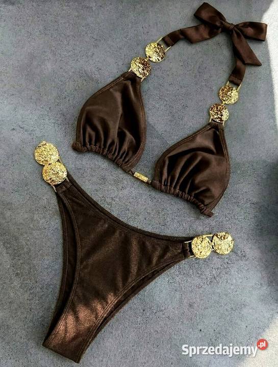 Bikini strój kąpielowy brązowy czekoladowy złote