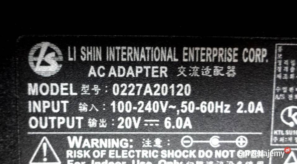Zasilacz 20v6A 0227A20120 sprzedam