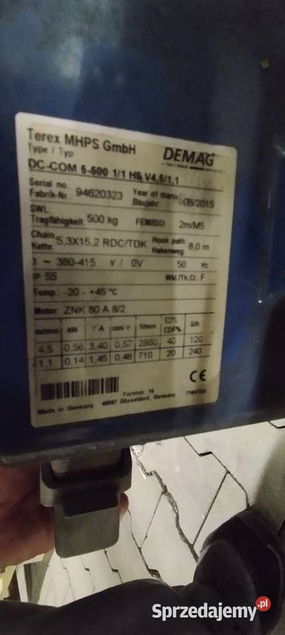 Żuraw obrotowy przyścienny DEMAG 500 Wciągnik łódzkie sprzedam