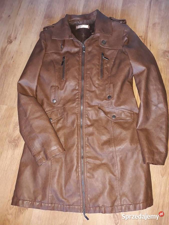 Ocieplany płaszcz eko skóra śląskie Sosnowiec sprzedam