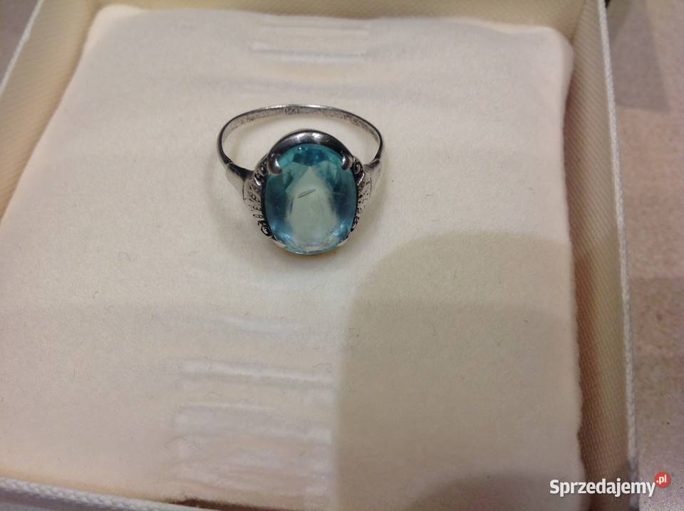 Stary Srebrny Pierścionek z Akwamarynem Srebro lubuskie Nowa Sól
