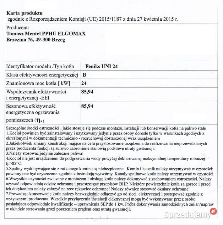 Kocioł węglowy FENIKS UNI 5 Klasa bez podajnika Katowice