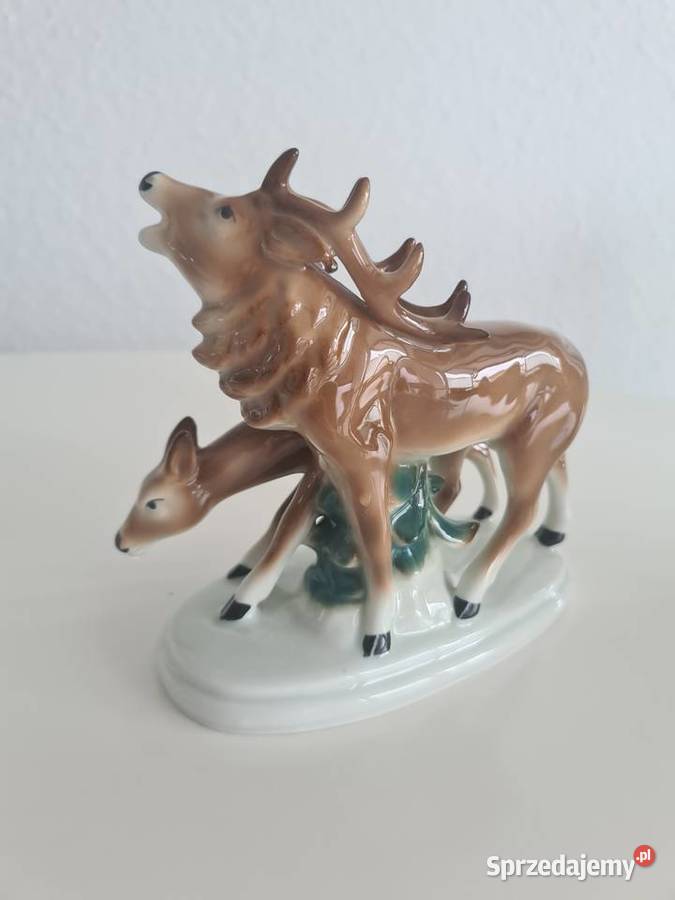 Sygnowana figurka jelenia motyw leśny Antyki Gorlice