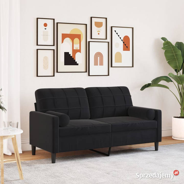 2osobowa sofa z poduszkami czarna 140 aksamit Warszawa