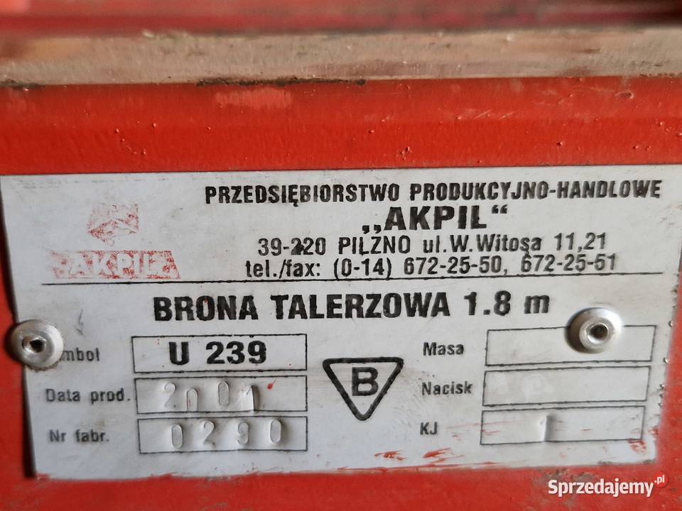 Brona talerzowa Talerzówka Akpil 18 m Krery