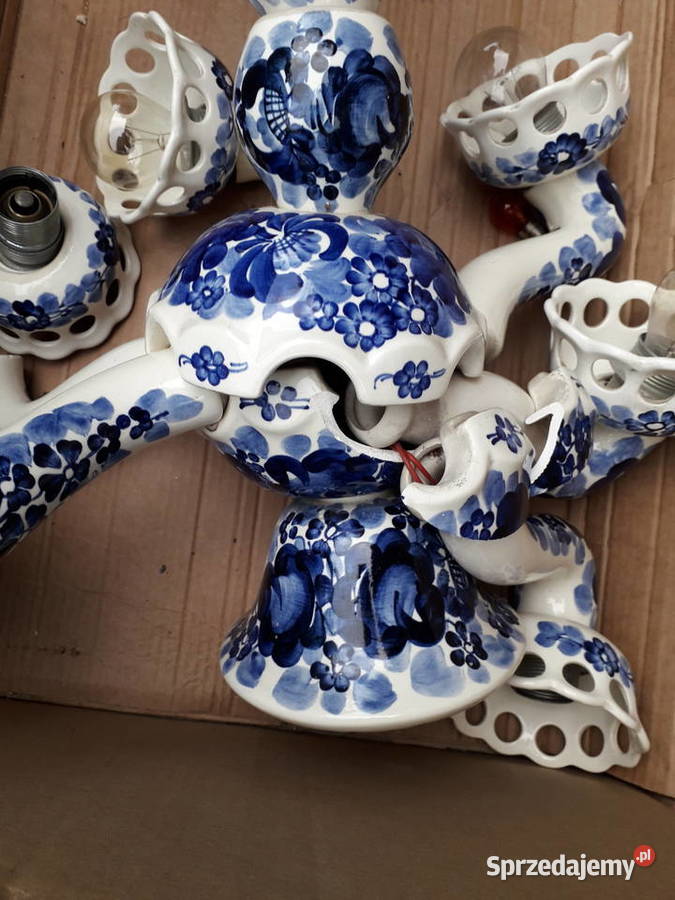 Żyrandol ceramiczny vintage rustico sygnowany 12 Warszawa