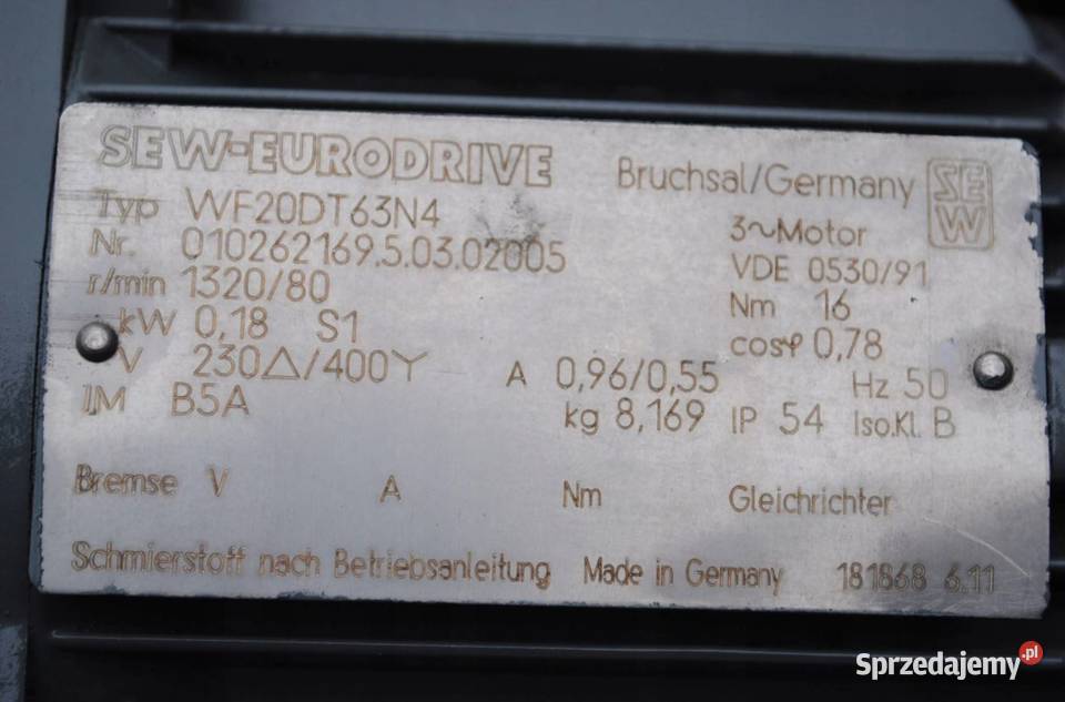 Motoreduktor kątowy 018kw 80obrmin Firmy SEW lubuskie Kargowa