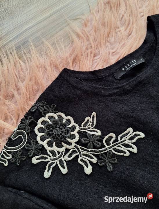 Czarna sweterkowa tunika sukienka haftowana Kraków sprzedam