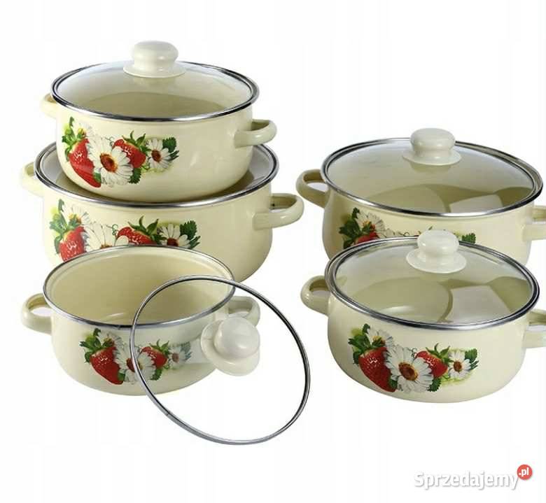 99 Garnki emaliowane truskawki sprzedam