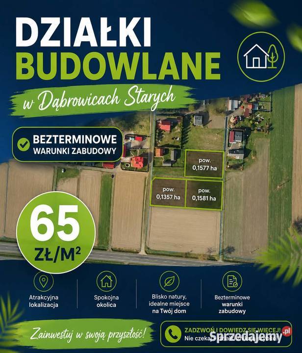 Na sprzedaż 3 działki budowlane Dąbrowice Stare sprzedam