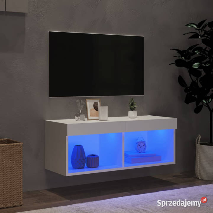 Szafka TV z oświetleniem LED biała 80x30x30 Warszawa