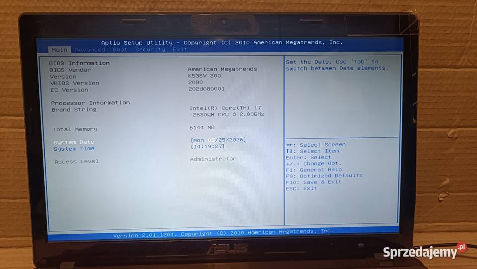 Laptop ASUS X52SVSX200V i7 6GB Ram 750HDD