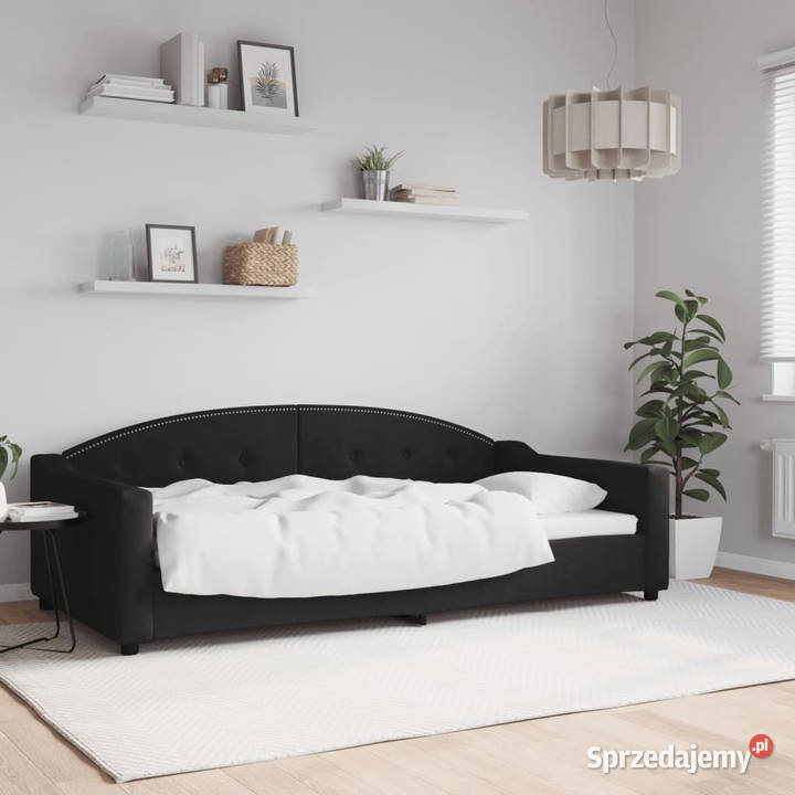 Sofa z funkcją spania czarna obita tkaniną Warszawa