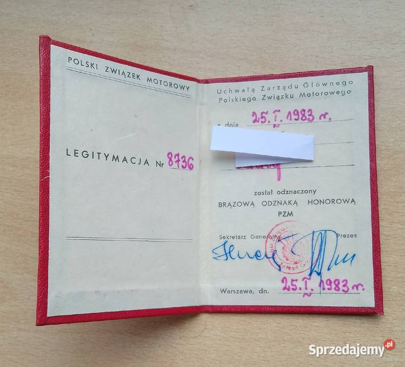 Legitymacja i odznaka PZM ot Nakło nad Notecią