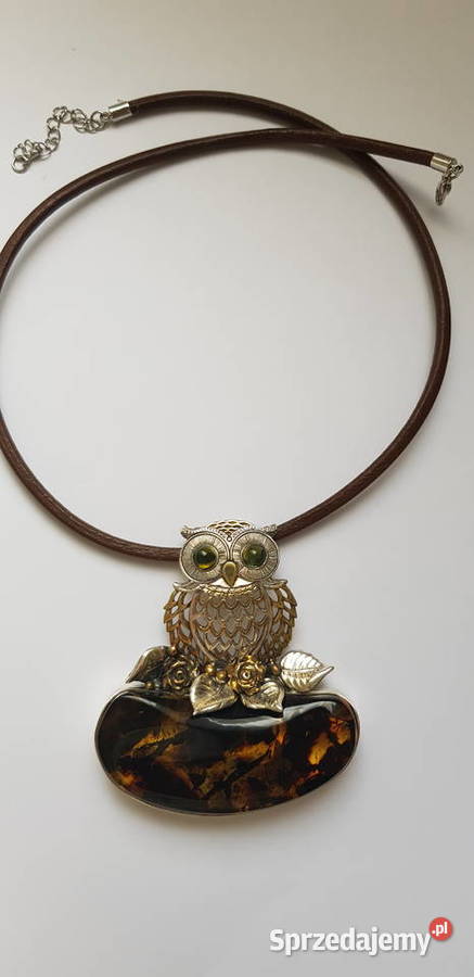 Sowa 925 i bursztyn bałtycki srebrne Kraków