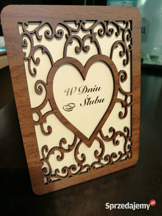 KARTKA ŚLUB ŚLUBU ŚLUBNA SERCE AŻUR DREWNO Pozostałe Warszawa