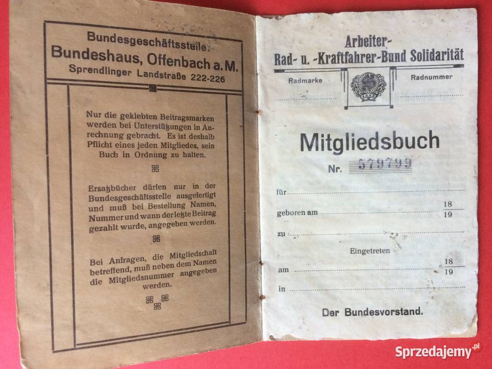486 Niemiecka Księga Członkowska Antykwariat sprzedam
