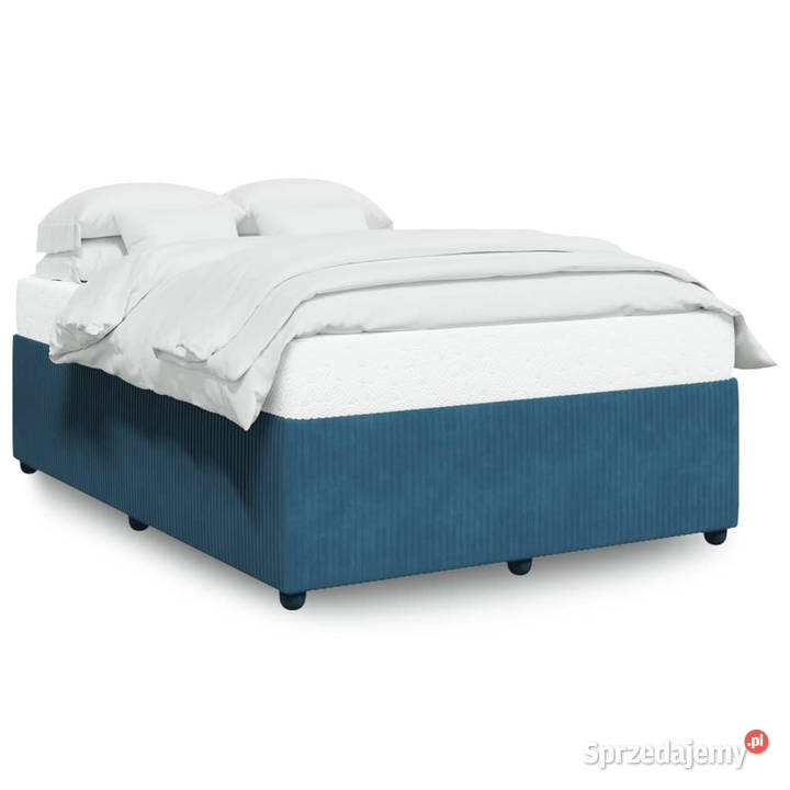 Rama łóżka niebieska tapicerowana aksamitem 140cm