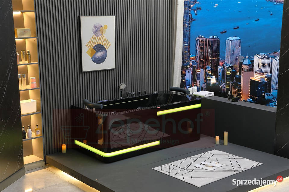 Czarna wanna z hydromasażem EBX869 prostokątna Grabówka